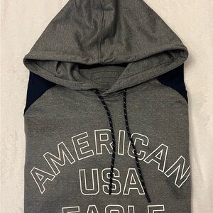 American Eagle Outfitters Gray Hoodie with Navy Details